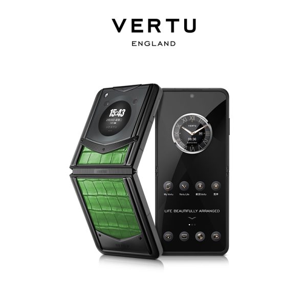 VERTU IRONFLIP乐享款-黑陶黑色-竹青绿鳄鱼皮